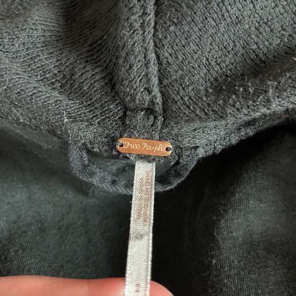 Free People Jacket Coat Coated Black Drape Front Zipper Fringe Distressed Moto - Picture 7 of 11